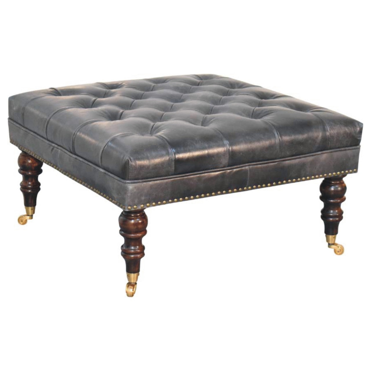 Black Leather Upholstered Coffee Table