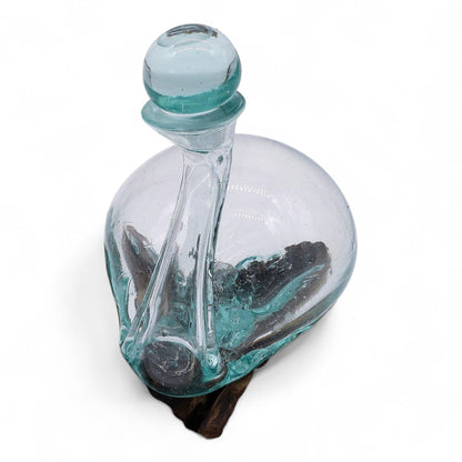 Molten Glass Duck Decanter on Wood with Stopper 19cm